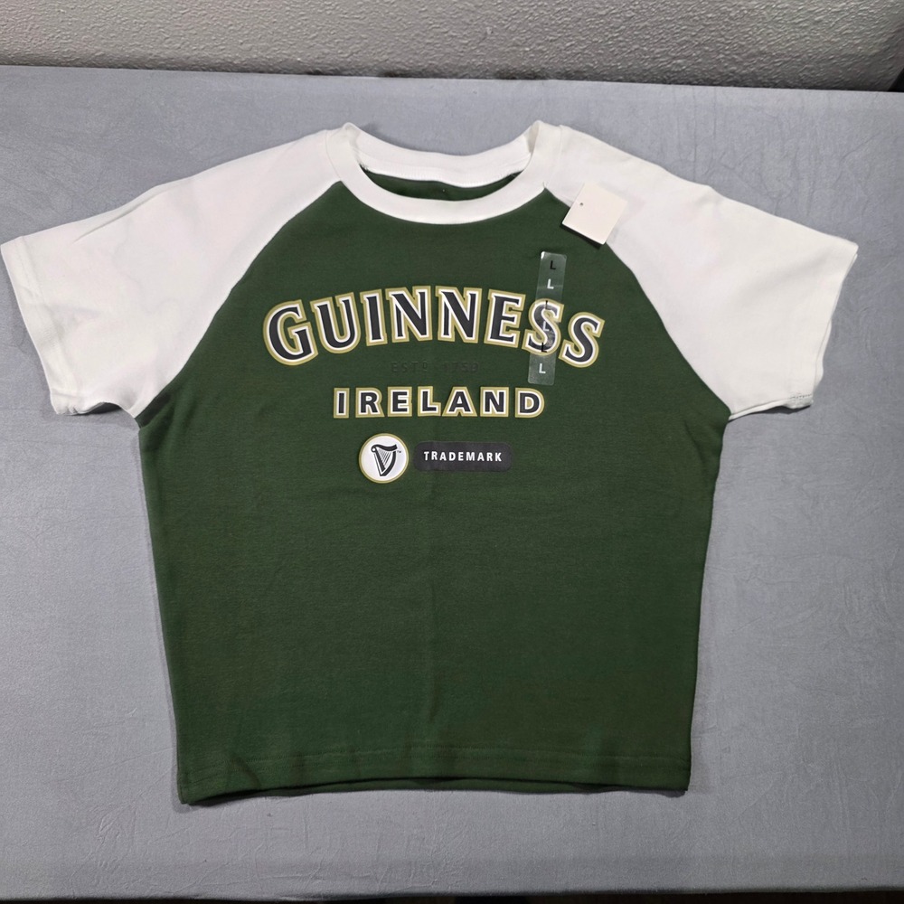 Guinness Ireland Crop Top Green White Short Sleeve Graphic Shirt Juniors Large